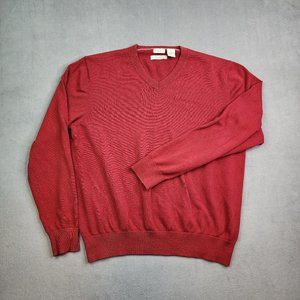 Madison V-Neck Sweater Mens Large Red Preppy Golf Casual Pullover Long Sleeve
